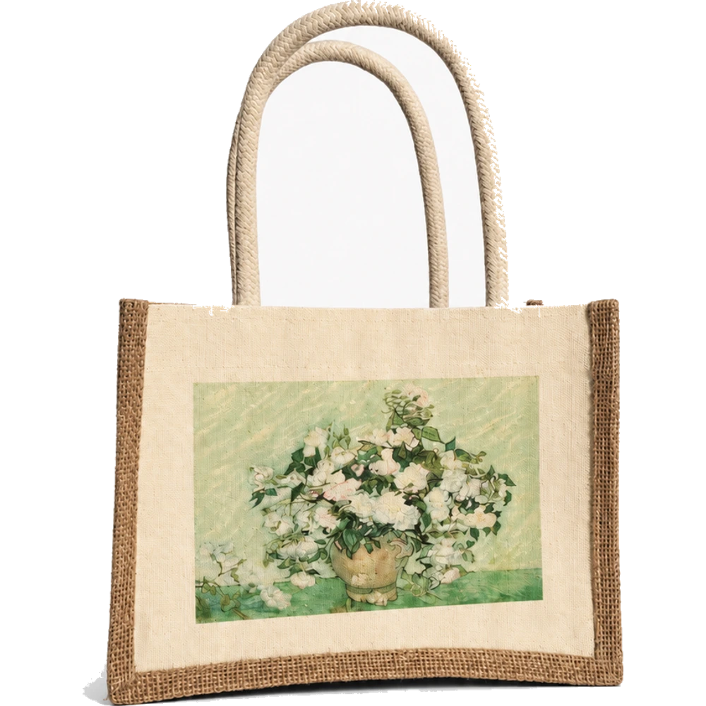 Green Floral Jute Tote