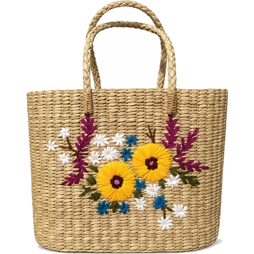 Sunflower Cane Basket Bag
